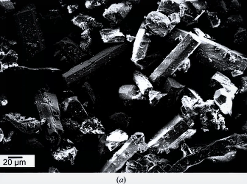 Microscopic image of calcium sulfate hemihydrate crystals