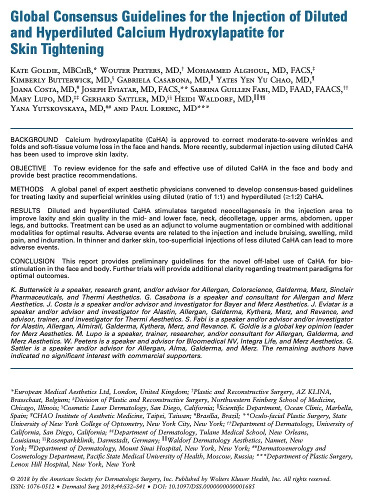 Global Consensus Guidelines on Calcium Hydroxyapatite for Skin Tightening