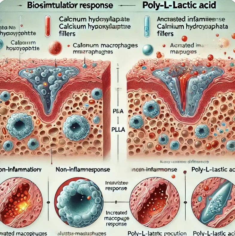 生物刺激填充剂与炎症通路的诱导：羟基磷灰石钙与聚左旋乳酸对巨噬细胞反应的临床前研究