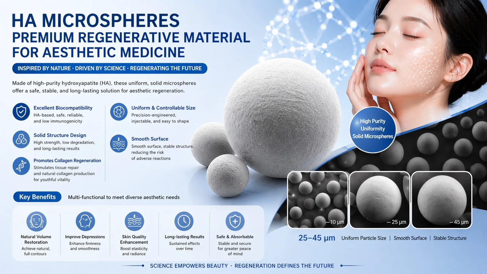 Solid hydroxyapatite microspheres for aesthetic regenerative materials
