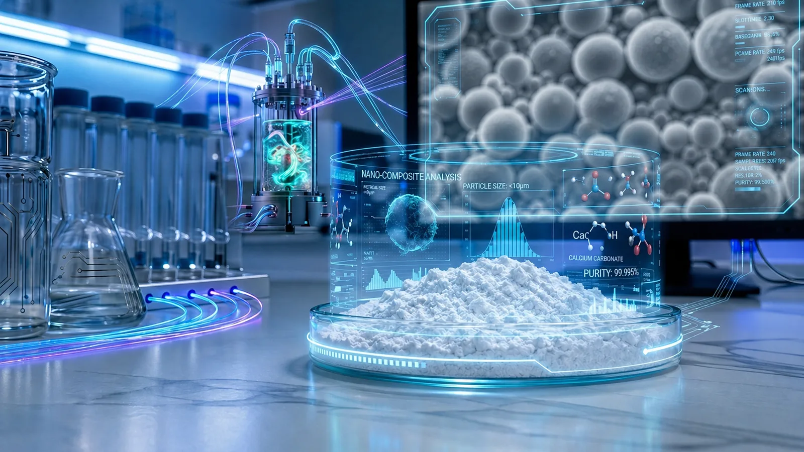 CaHA粉体与微球形貌分析在再生医美原料质量控制中的应用示意图