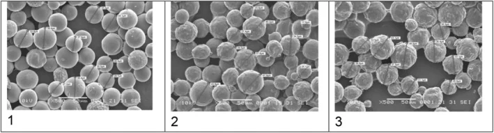 JCD 原文 Figure 1：三款 CaHA基填充剂在 500 倍倍率下的 SEM 对比图