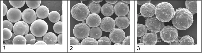 JCD 原文 Figure 2：三款 CaHA基填充剂在 1000 倍倍率下的表面形貌对比图